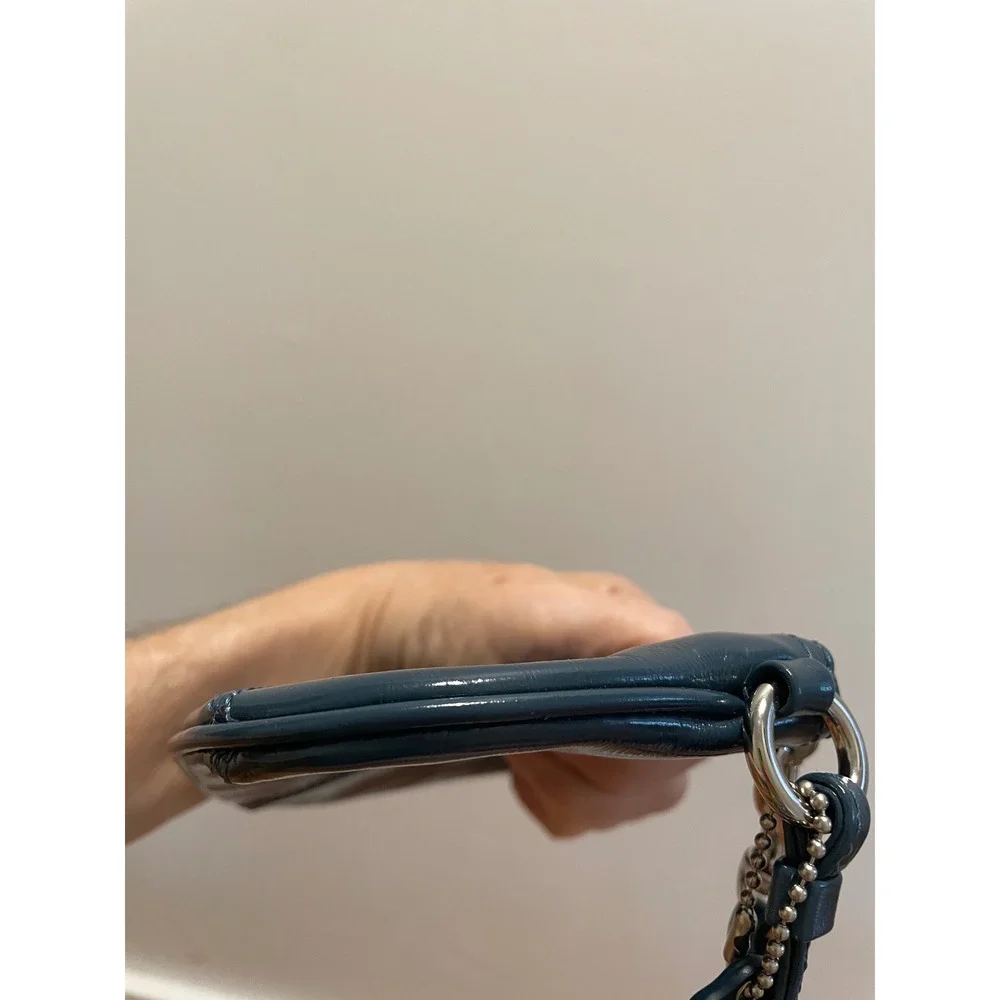 Coach Teal Blue Leather Wristlet Silver Hardware Zip Top Y2K